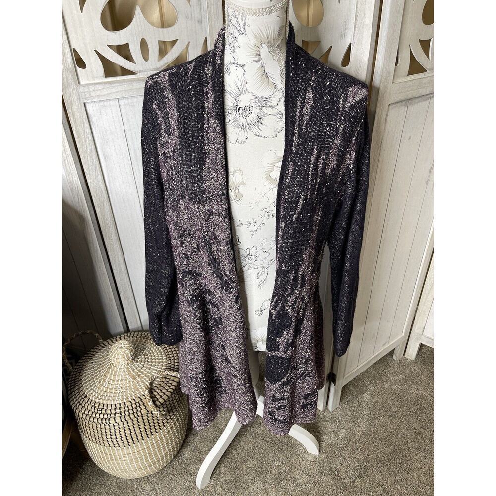 Nic Zoe Duster Cardigan Womens Purple Black Boucle Open Front Size XL Top